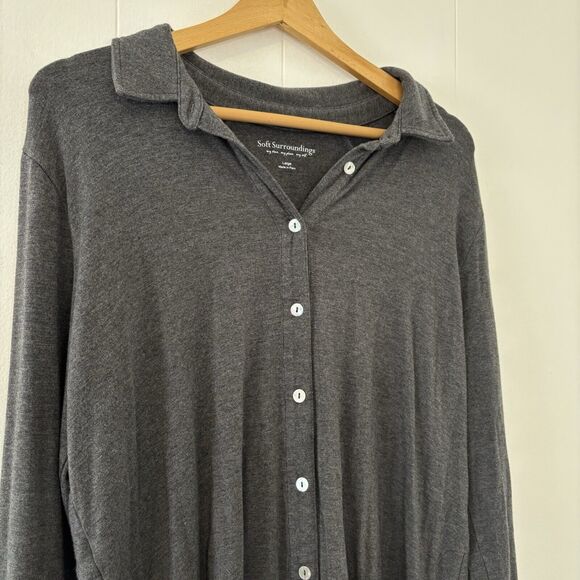 Soft Surroundings Large Long Sleeve Button Up Shirt Gray Boho Soft Layered Comfy - Picture 2 of 10